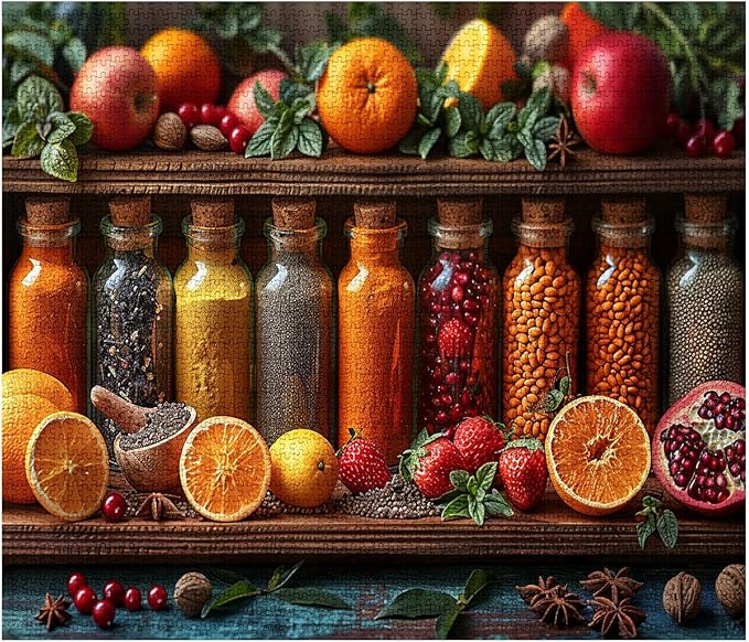 Tucocoo 1000 Piece Jigsaw Puzzles for Adults Spice and Fruits Painting Jigsaw Puzzle Natural Kitchen Colorful Art 1000 Pieces Puzzles for Challenging Family Activity Game DIY Craft Puzzle Wall Decor