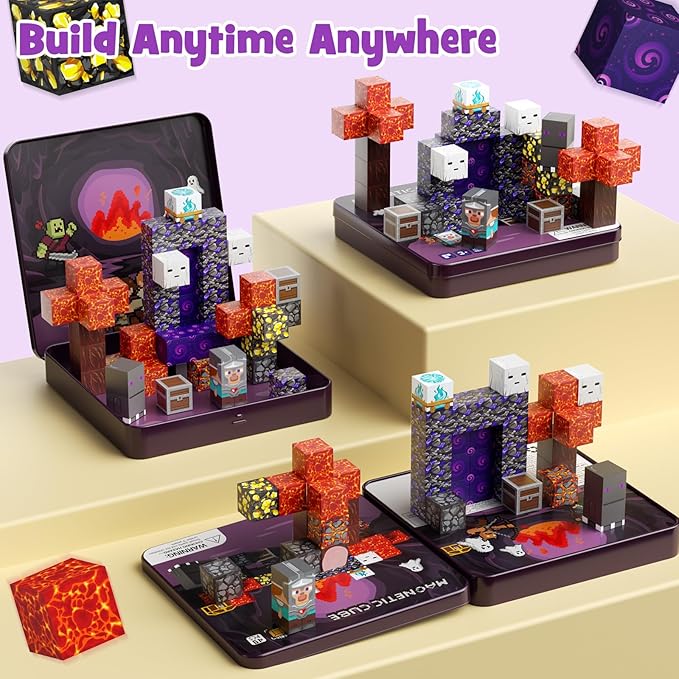 Halloween Magnetic Blocks, Magnetic Cubes Game with Iron Box 49 PCS Magnet Tiles Building Blocks Toddler Toy STEM Sensory Outdoor Creative Kids Games Toys for 3+ Year Old Boys & Girls