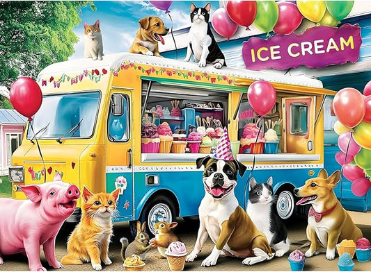 300 Pieces Puzzles for Adults,Ice Cream Truck Jigsaw Puzzle,300 Pieces Puzzles for Adults Large Piece,Fun Animal Puzzles for Kids Ages 8-10,Puzzle for Family Game Nights, 20.5 x 15 in