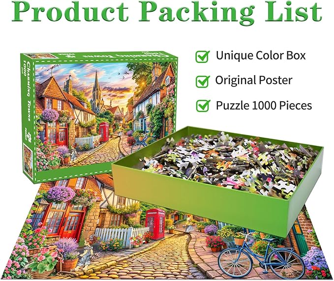 Jigsaw Puzzles for Adults 1000 Piece Puzzle for Adults 1000 Pieces Puzzle 1000 Pieces-Charming European Town with Cobblestone streetscape