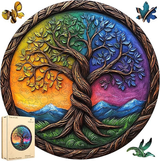 Tree of Life Wooden Puzzles for Adults 200 Pieces,Wooden Jigsaw Puzzles for Adults and Kids,Unique Irregular Shape Family Tree Puzzle,Family Game Birthday Gifts,11.2x11.2Inches
