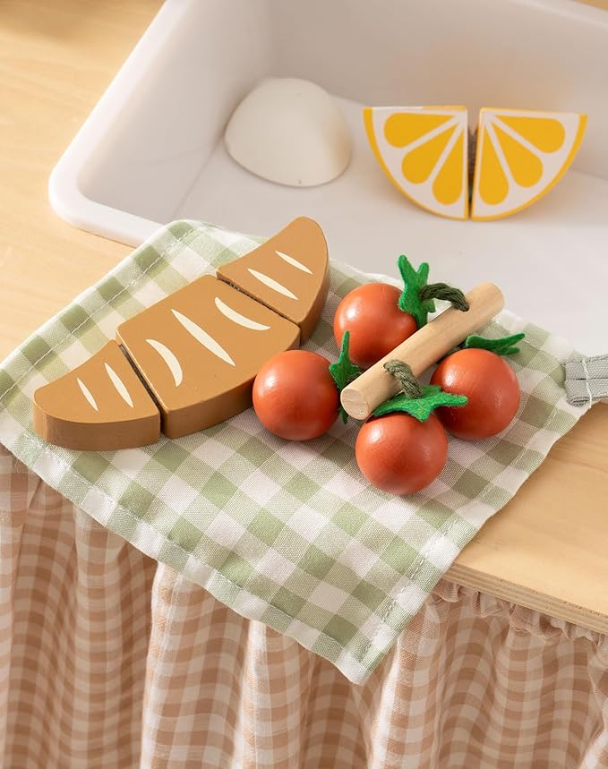 ROBUD 16pcs Kids Play Kitchen Knife Set - Wooden Cooking Playset, Montessori-Inspired Pretend Kitchen Toys for Toddlers, Role Play Gift for Boys and Girls