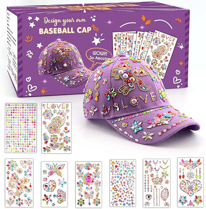 Coosilion Gifts for Girls 4 5 6 7 8 9 10 12 Years Old-Decorate Your Own Baseball Cap with Cute Stickers, Arts & Crafts for Girls Ages 6-12, Birthday Gifts & Back to School Supplies for Kids