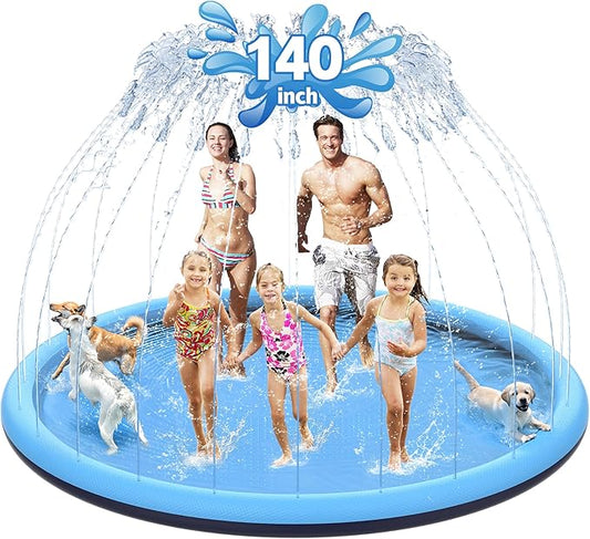 140" Non-Slip Splash Pad for Kids and Dog, Thicken Sprinkler Pool Summer Outdoor Water Toys, Extra Large Backyard Wading Pool for Children Boys & Girls or Pet Dog (Blue)