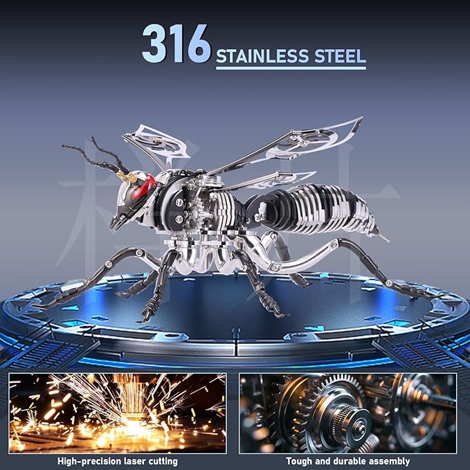 3D Puzzles for Adults, Bumblebee Metal Assembly Jigsaw Game with Steel Mechanical Engineering, Advanced DIY Crafts for Relief & Collection（Black） (Black)