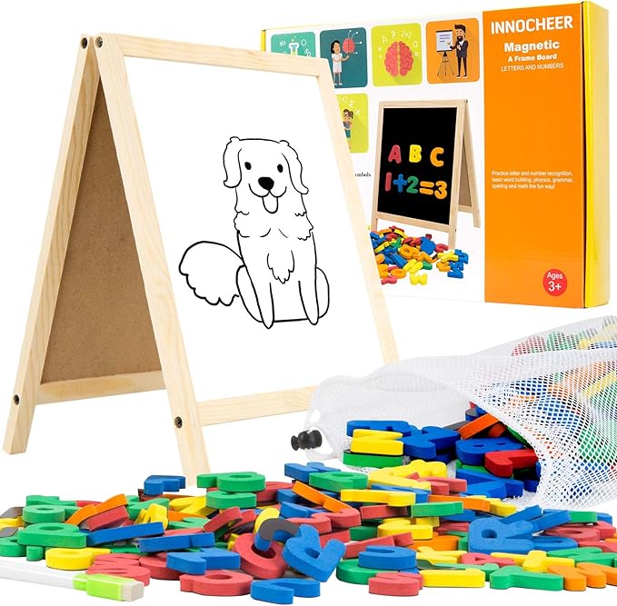 INNOCHEER Magnetic Letters and Numbers for Toddlers, Magnetic Board for Kids, ABC Alphabet Magnets, Educational Dry Erase Board - Whiteboard & Chalkboard for Toddlers Writing & Drawing Kids Toys