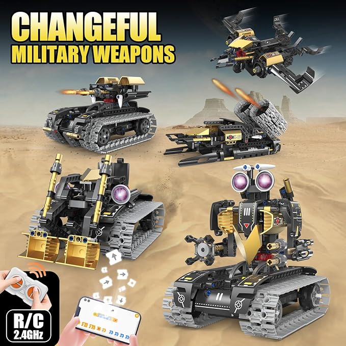 STEM Building Toys for Kids，5-in-1 Remote & App Controlled Construction Robot/Jet fighter/Tank/Speedboat/Bulldozer，RC Car 332 Pcs Educational Learning Building Blocks for Boys Girls Age 6-12+ Year Old
