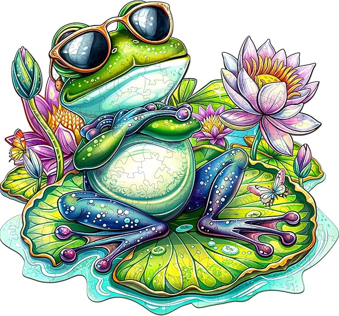 Jigfoxy Wooden Puzzle for Adults, Leisurely Frog Wooden Jigsaw Puzzles for Adult, Unique Animal Shape Wood Cut Puzzles, Christmas Thanksgiving Gifts for Friends Family (M-11.4 * 10.6in-170pcs)