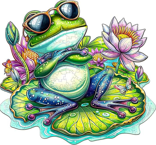 Jigfoxy Wooden Puzzle for Adults, Leisurely Frog Wooden Jigsaw Puzzles for Adult, Unique Animal Shape Wood Cut Puzzles, Christmas Thanksgiving Gifts for Friends Family (M-11.4 * 10.6in-170pcs)