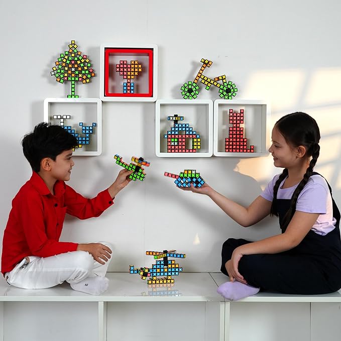 TOSY Magnet Cube 2x2 - 8 Blocks, 2 in 1 Toy: 2x2x2 Puzzle Cube and Customizable Infinity Cube, Glowing, UV Flashlight, Fidget/STEM/STEAM Magnet Tiles Birthday Gift for Kids/Teens/Adults, 4-Pack