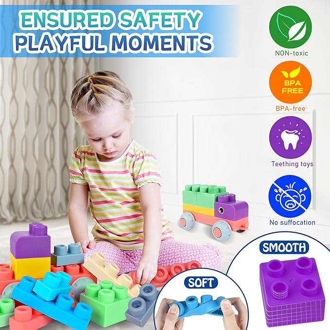 Soft Building Blocks for Toddler, Blocks for Kids 6 Months and up, Large Creative Stacking Blocks 20 PCS STEM Toddler Toys Gifts, Educational Baby Blocks Colorful Soft Block Sets