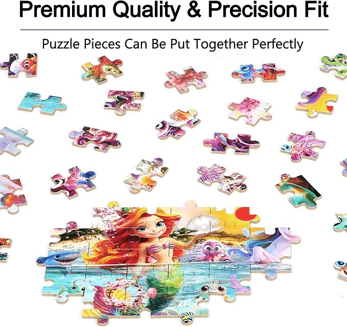 Mermaid Unicorn Puzzles for Kids Ages 4-8, 100 Pieces Jigsaw Puzzles for Kids Ages 3-5 Puzzle for Girls and Boys Learning Educational Puzzles Toys in a Metal Box