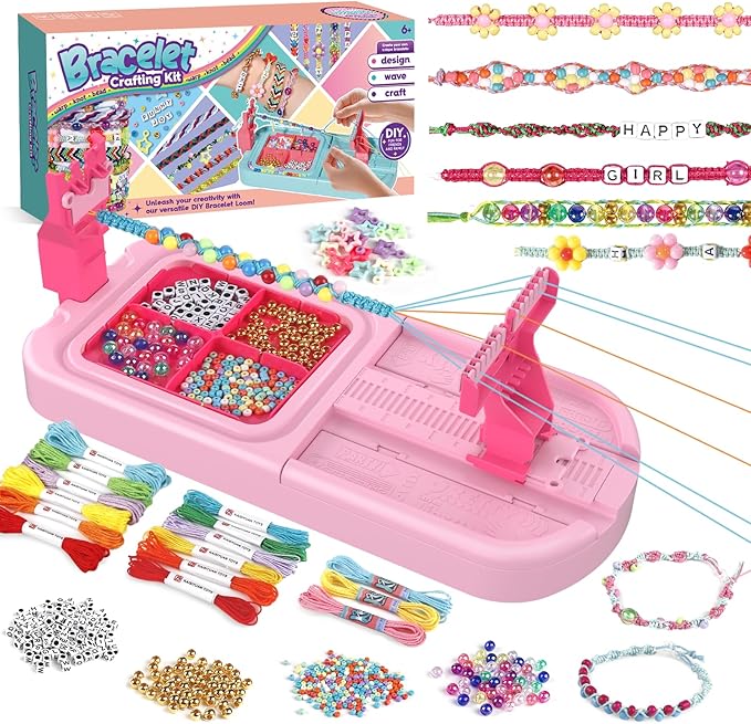 Arts and Crafts for Kids Ages 8-12,Friendship Bracelet Making Kit for Girl,DIY Arts and Crafts Maker for Kids,Jewelry Making Kit Christmas Gifts for Ages 6 7 8 9 10 11 12 Year Old (Rose)