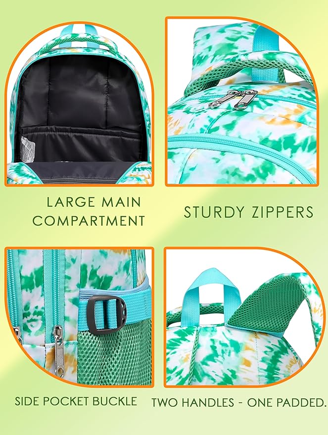 BLUEFAIRY Kids Backpack for Girls Elementary Primary Middle School Bags for Aged 8-10 for Teens Childs Bookbags Back to School Book Bags Gifts Mochilas para Niñas de 6 7 8 9 10 Años Tie-dye Green