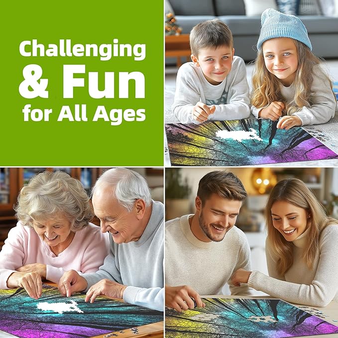 Blueforest 1000 Piece Puzzle for Adults - Starry Night Forest Gradient Magic Landscape | Challenging Wall Art Jigsaw with Poster, 27.5x19.7 Inch