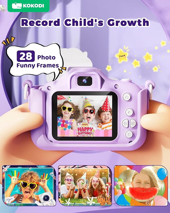 KOKODI Kids Camera Toy Digital Camera for Kids, Birthday Gifts for Girls Age 3-12, 1080P HD Video Camera for Toddler, Unicorn Children Toys for 3 4 5 6 7 8 9 Year Old Girls with 32GB SD Card (Purple)