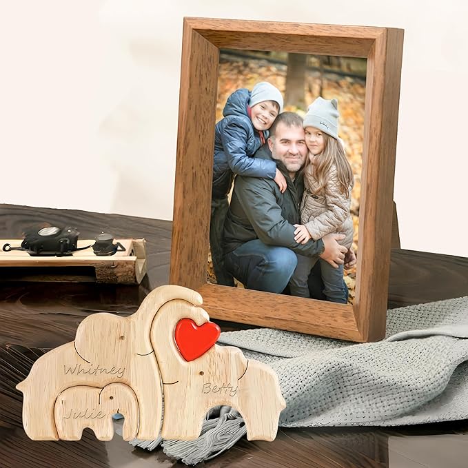 Custom Wooden Bears Family Puzzle with 2-8 Family Name - Family Decor for Mom Unique Wooden Decor Gift for Mom and Dad Mother's Day Father's Day Jigsaw Puzzles (Baby Elephant Puzzle)
