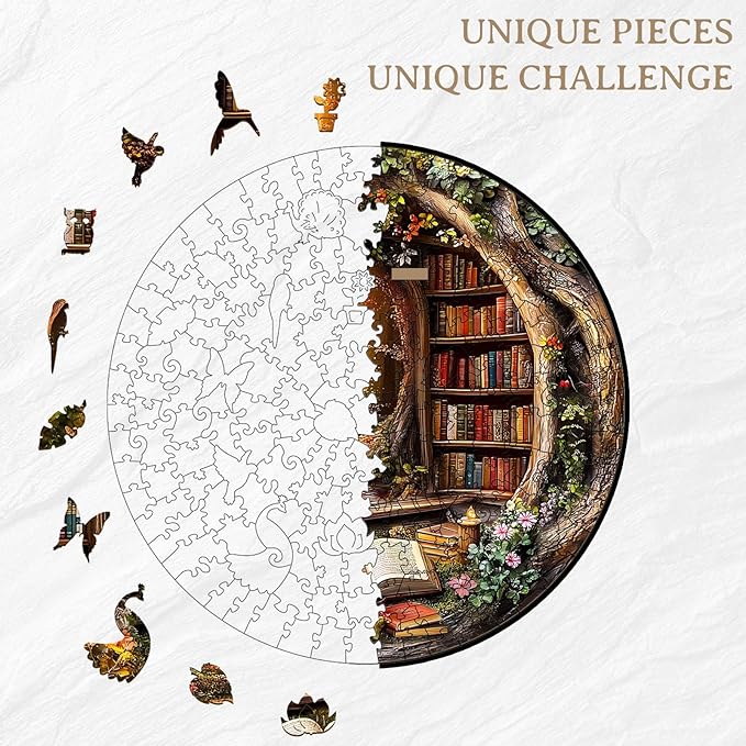 KAAYEE Wooden Puzzles for Adults, Tree House Library Wooden Jigsaw Puzzle Unique Shape Wood Puzzles Adult, 3D Effect Flat Puzzle Birthday Gifts Family Games (XL-17.3 * 17.3in-450pcs)