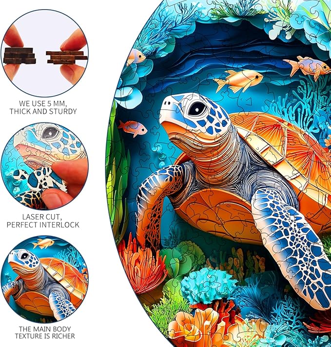 Wooden Jigsaw Puzzle, 200-500 Pieces Unique Shape Animal Puzzle, for Adults & Kids, Birthday Gift Family Game, Decorative Puzzle, Unique Gift (Turtle Guaridan, 500 PCS)