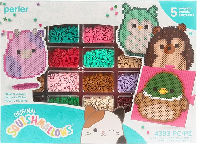 Perler Squishmallows Fused Bead Activity Kit with 5 Unique Patterns, Finished Project Sizes Vary, Multicolor 4393 Pieces