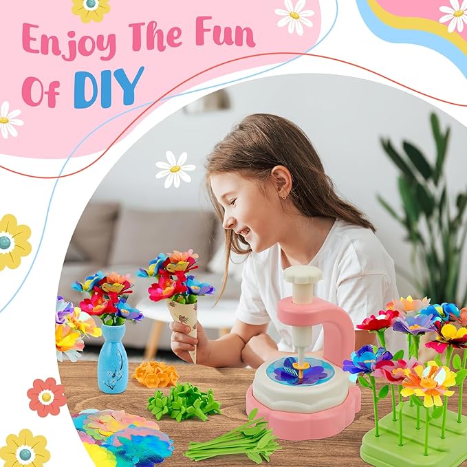 Broytain Fabric Flower Bouquets Toys, DIY Flower Bouquet Craft Kit for Kids, Arts & Crafts Educational Toys for Girls Ages 4–8, Preschool Learning & Birthday Activities