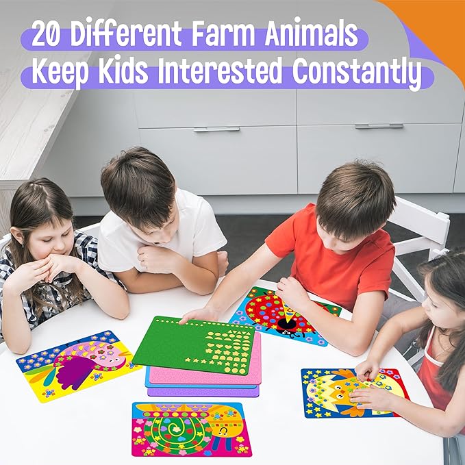 Foam Sticker Art Activity, 20 Farm Animal Art Boards with 1660 Foam Stickers in 10 Colors, Funny DIY Activity Creative Craft Kits Travel Game for Kids, Boys & Girls