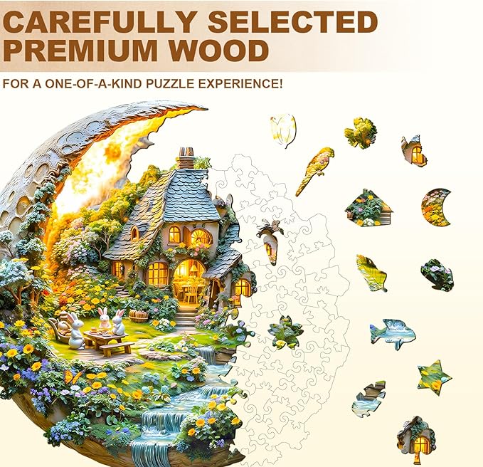Wooden Puzzles for Adults 180 Pices, Moonlight Garden 3D Puzzles for Adults, Moonlight Garden Irregular Jigsaw Puzzles, Flat Puzzels with 3D Visual Effect, Finished Puzzle Size is 11.4 x 11.3in