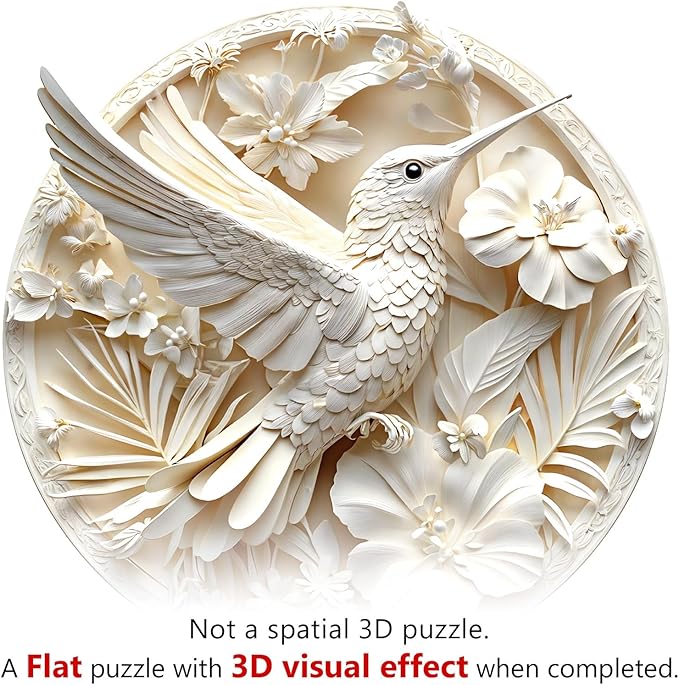 Jigfoxy Wooden Puzzles for Adults, Paper Hummingbird Wood Puzzles Adult, Unique Animal Shape Wooden Jigsaw Puzzles for Adults, Birthday Gifts for Puzzle Lovers, Family, Friend (M-11.4*11.3in-200pcs)