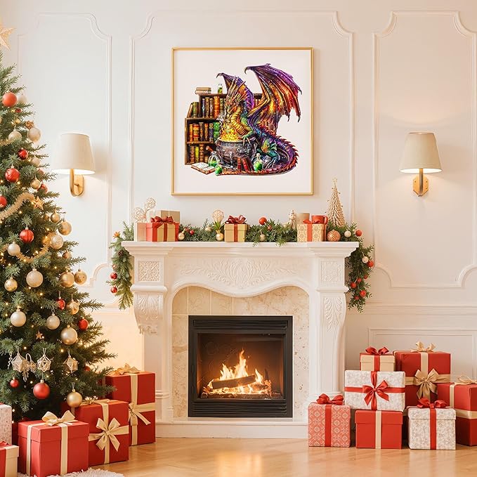 Wooden Puzzles for Adults -Dragon Magic Potion Wooden Jigsaw Puzzle, Unique Animal Shaped Wood Puzzles Adult, Christmas Birthday Gifts for Friends/Family, Home Decor 13.4 * 12.8in 300pcs