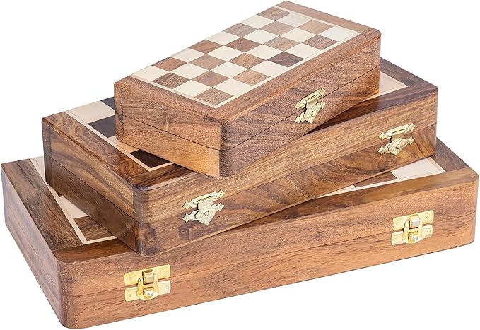 INTAJ 12" Large Wooden Chess Set - Handcrafted Chess Board Game with Magnetic Pieces & Storage - Deluxe Folding Board for Kids & Adults - Premium Acacia Wood Set for Home Decor, Coffee Table & Gift
