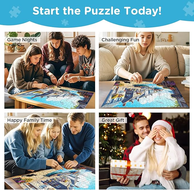 500 Piece Puzzle for Adults, Charming Coastal Village 500 Pieces Jigsaw Puzzles, Seaside Harbor with Cat Puzzle, Perfect for Family Game Night, Ideal Gift for Adults, Kids, Seniors, 20.5 x 15 in