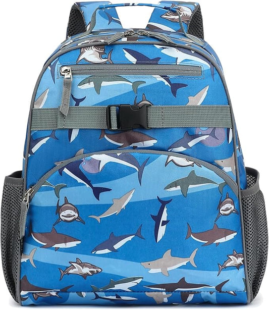 FlowFly Kids Backpack for Toddler Boys Girls, Simple Lightweight Bookbag for Daycare Kindergarten Elementary School Travel, Small Modern Bag (Medium 15''), Shark