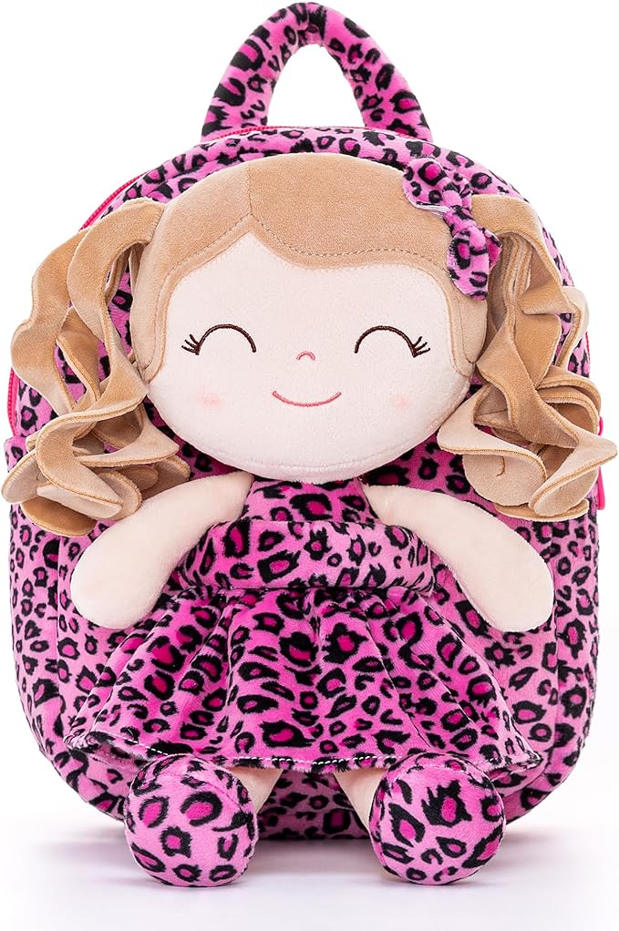 Gloveleya Toddler Backpack Baby Girl Gifts Curly Hair Plush Figures Dress Backpack Kids Backpack Curly Animal - Giraffe 9inches