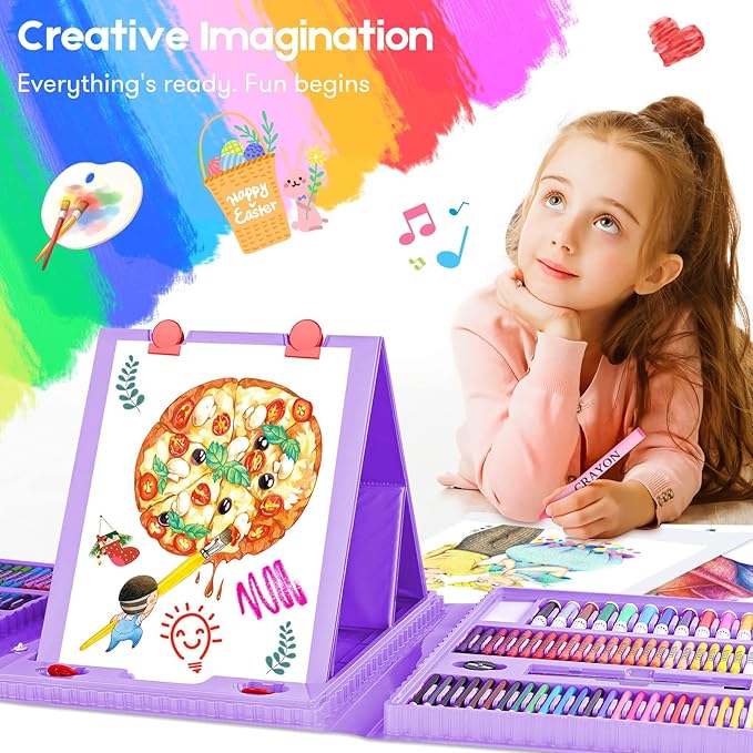 iBayam Stocking Stuffers for Teen Girls, Art Supplies, Arts and Crafts for Kids Ages 8-12, Teens Girls Christmas Gifts, Gifts for 5-12 Year Old Girl, Art Set Case with Trifold Easel, Sketch Pads