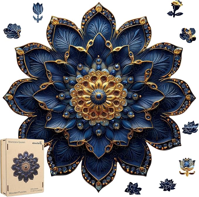 Puzzles for Adults 500 Pieces, Mandela Queen Flower Wooden Puzzles,16.5x16.5in, Royal, Unique Shaped Lotus Yoga Gifts Jigsaw Puzzles, Irregular Wood Puzzles Creative Gift for Adults Family Game
