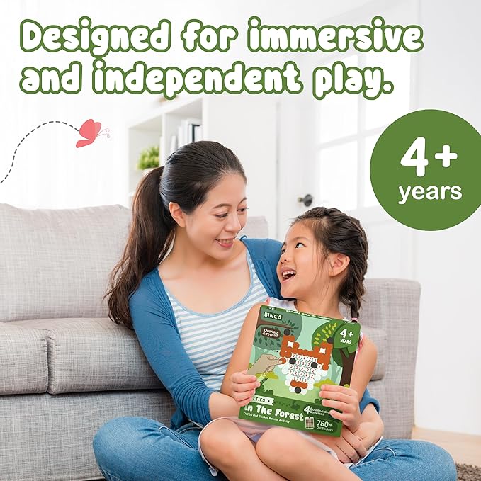 BINCA Dotties Dot Art Activity Kit, 750+ Stickers, Forest Animals Mess-Free Activities, DIY Dot Sticker Art for Toddlers, Kids Travel Activities, Craft Kits & Gifts for Boys & Girls Ages 4,5,6,7