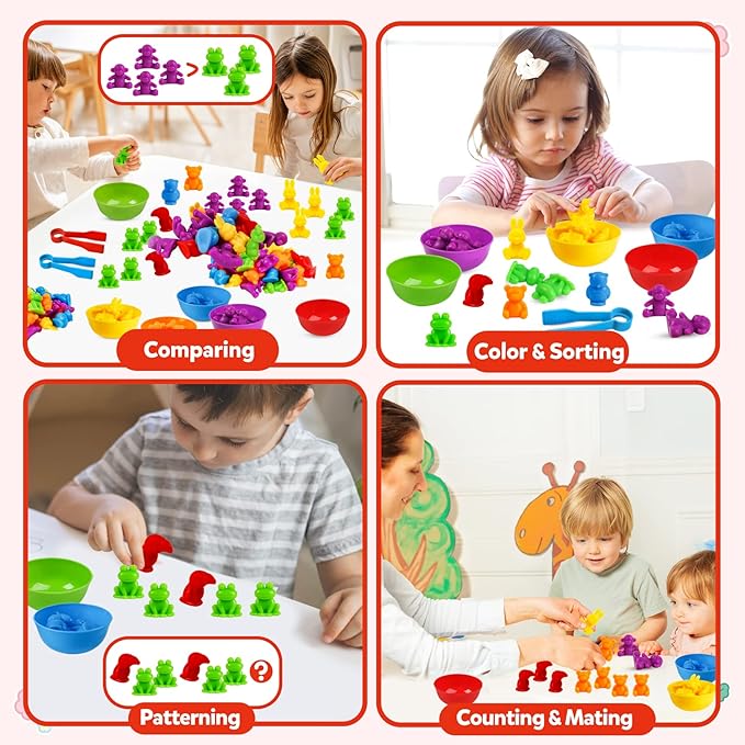 RAEQKS Counting Sorting Toys Matching Stacking Toys With Bowls Preschool Learning Activities For Math Montessori Fine Motor Skills Sensory Animals Toy Sets Gift for Toddlers Kids Boy Girl Aged 3+ Year