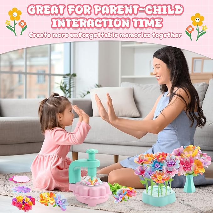 DIY Flower Craft Toys for Kids Girls Ages 4-8 6-8 8-12Birthday Gift, Fabric Flower Bouquets Toys Arts & Crafts for 4 5 6 7 8 Year Toddler Girl, Educational Activity Preschool Family Day Creative Gifts