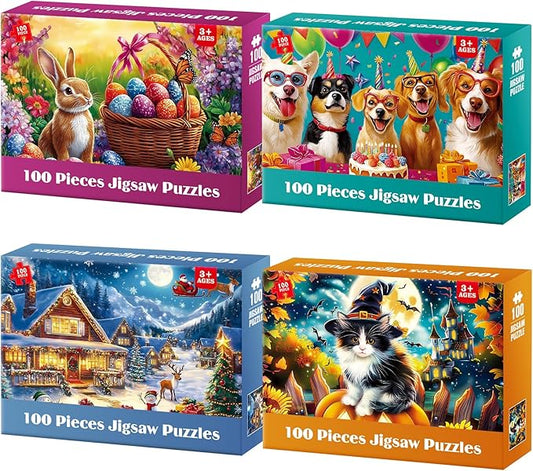 100 Piece Puzzles for Kids Ages 4-6, Holiday Birthdays Puzzles for Kids Ages 6-8, Large Jigsaw Puzzles for 4-8 Years Old, Educational Toys Gifts for 3-5 5-8 8-10 Years Old Boys Girls
