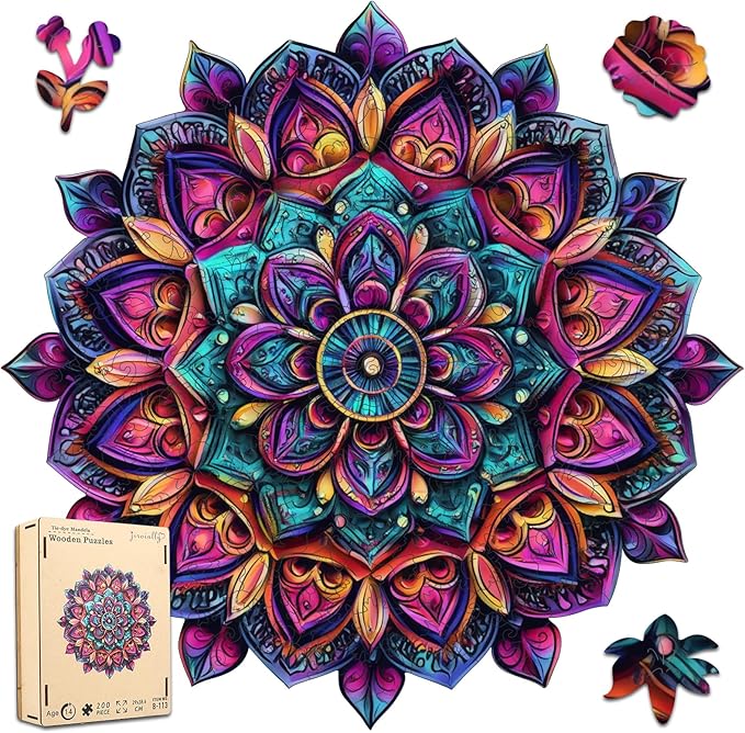 Wooden Jigsaw Puzzles, Mandela Wooden Puzzles for Adults, 500 Pcs King Size 16.8'' x 16.9'', Luxurious Shaped Wood Puzzle, Beautiful Package, Best Gift for Adults and Kids, Family Game