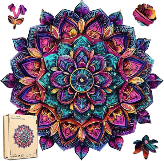 Wooden Jigsaw Puzzles, Mandela Wooden Puzzles for Adults, 500 Pcs King Size 16.8'' x 16.9'', Luxurious Shaped Wood Puzzle, Beautiful Package, Best Gift for Adults and Kids, Family Game