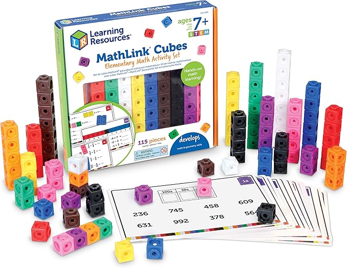 Learning Resources MathLink Cubes Elementary Math Activity Set - Math Manipulatives for Elementary School, 1st Grade Learning & Education Toys, Counting Blocks for Classroom Centers and Homeschool