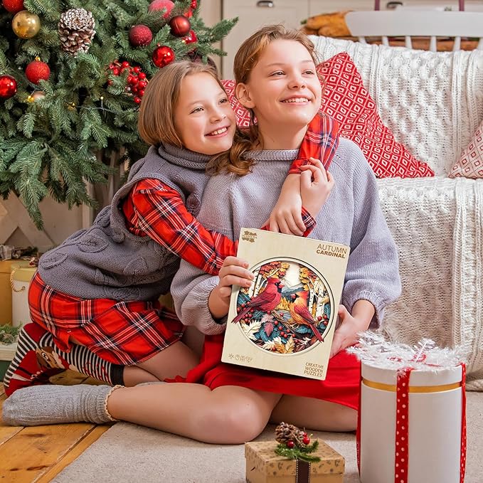 Wooden Puzzles for Adults - Autumn Cardinal Wooden Jigsaw Puzzle, Unique Animal Shaped Wood Puzzles Adult, Christmas Birthday Gifts for Friends/Family, Home Decor 8.5 * 8.5in 100pcs