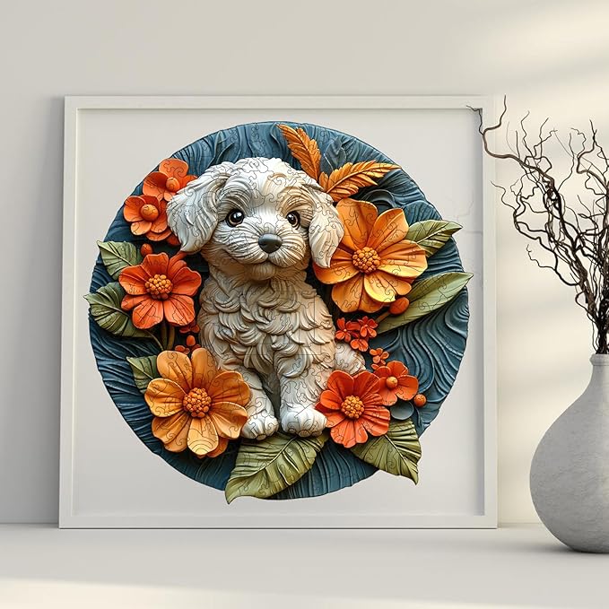 Wooden Puzzle for Adults - 3D Vision Effect White Dog Wooden Puzzle 500 Pcs Unique Shape Advanced Wooden Jigsaw Puzzle, Wood Puzzles, Challenge Wooden Jigsaw Puzzle(16.2 x 16.5 in)