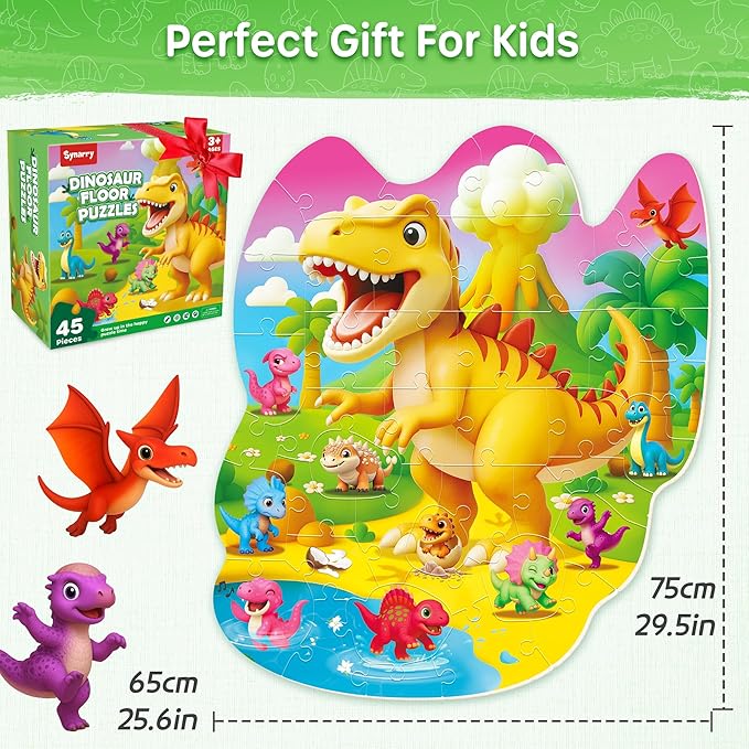 SYNARRY Dinosaur Floor Puzzles for Kids Ages 4-6, Large 45 Piece Floor Puzzles for Kids Ages 3-5, Dinosaur Puzzles for 4-8 Years Old, Educational Toys Gifts for 3 4 5 6 7 8 Years Old Boys Girls Child