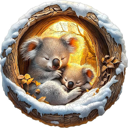 KAAYEE Wooden Puzzles for Adults, 3D Visual Effect Sleeping Koala Wooden Jigsaw Puzzle Unique Shape Wood Puzzle Adult, 3D Effect Flat Puzzle Birthday Family Games (M-11.4 * 11.4 in-200pcs)