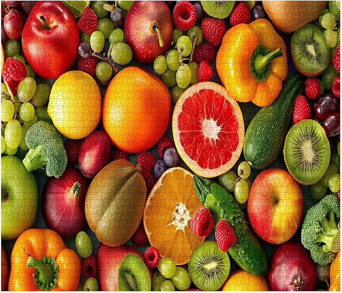 Tucocoo Jigsaw Puzzles for Adults 1000 Pieces, Fruit and Vegetable Background Art Jigsaw Puzzle Colorful DIY Craft Puzzles for Home Decoration Gifts, Family Puzzle Perfect for Game Nights