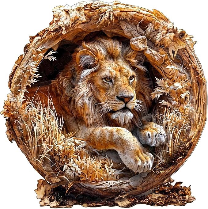Wooden Puzzle for Adults,300PCS 3D Visual Effect Lion Unique Shape Advanced Wood Puzzle for Adults,Holiday Birthday Gift,Craft kit Home Decoration
