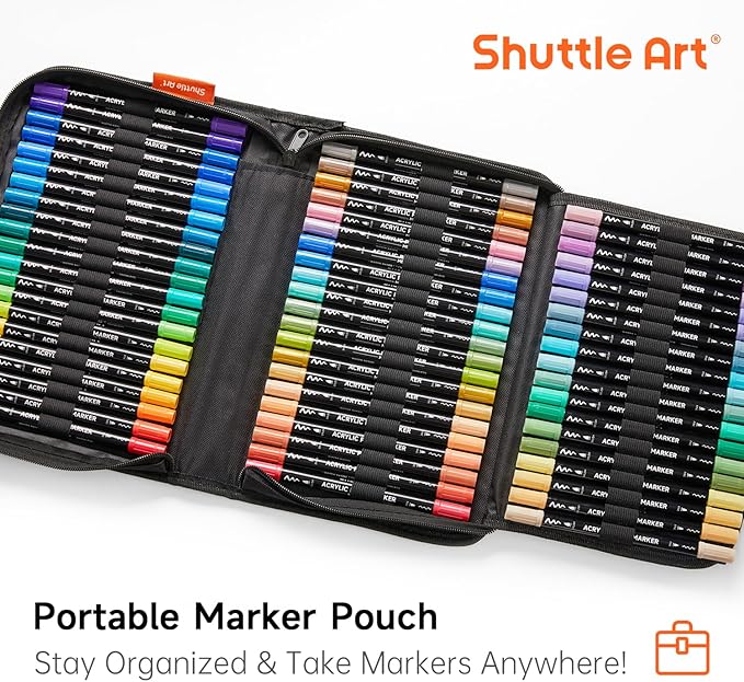 Shuttle Art 80 Colors Dual Tip Acrylic Paint Markers, Brush Tip and Fine Tip Acrylic Paint Pens for Rock Painting, Ceramic, Wood, Canvas, Plastic, Glass, Stone, Calligraphy, Card Making, DIY Crafts