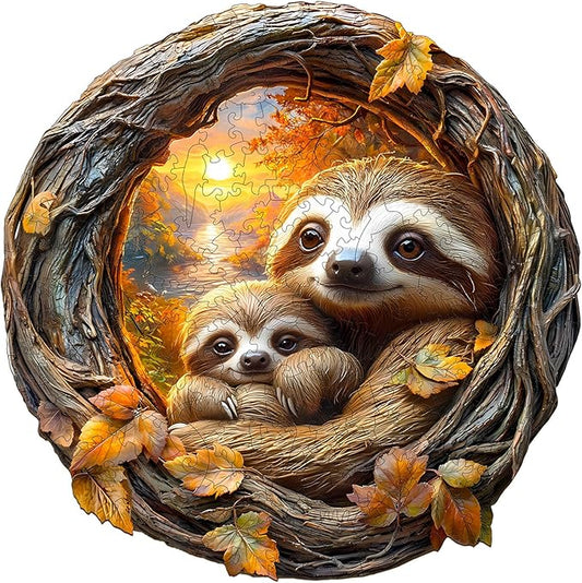 Wooden Puzzles for Adults - 200 Pieces 3D Parent-Child Sloth Wooden Puzzle - Unique Animal Shape Wood Cut Puzzles - Eco-Friendly Home Office Decor (M-11.4 * 11.3in)